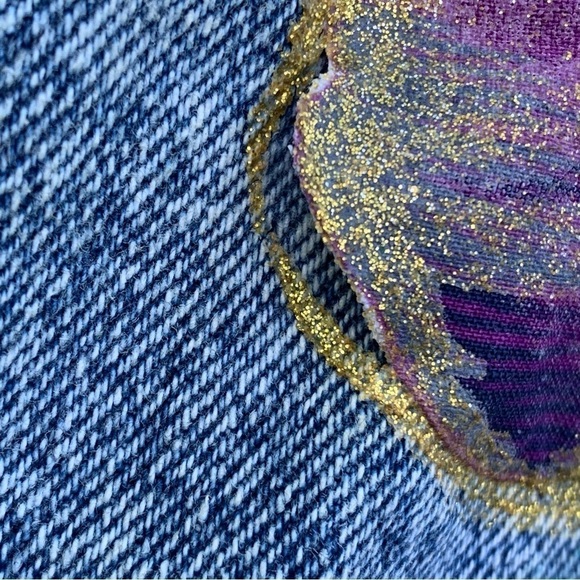 Vintage Denim Blue Jean Jacket Floral 80s Women’s Size Large - Picture 8 of 12